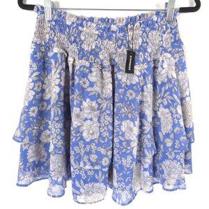 NWT EXPRESS Women’s Floral Mini Skirt Smocked Ruffle Chiffon Layered‎ MEDIUM